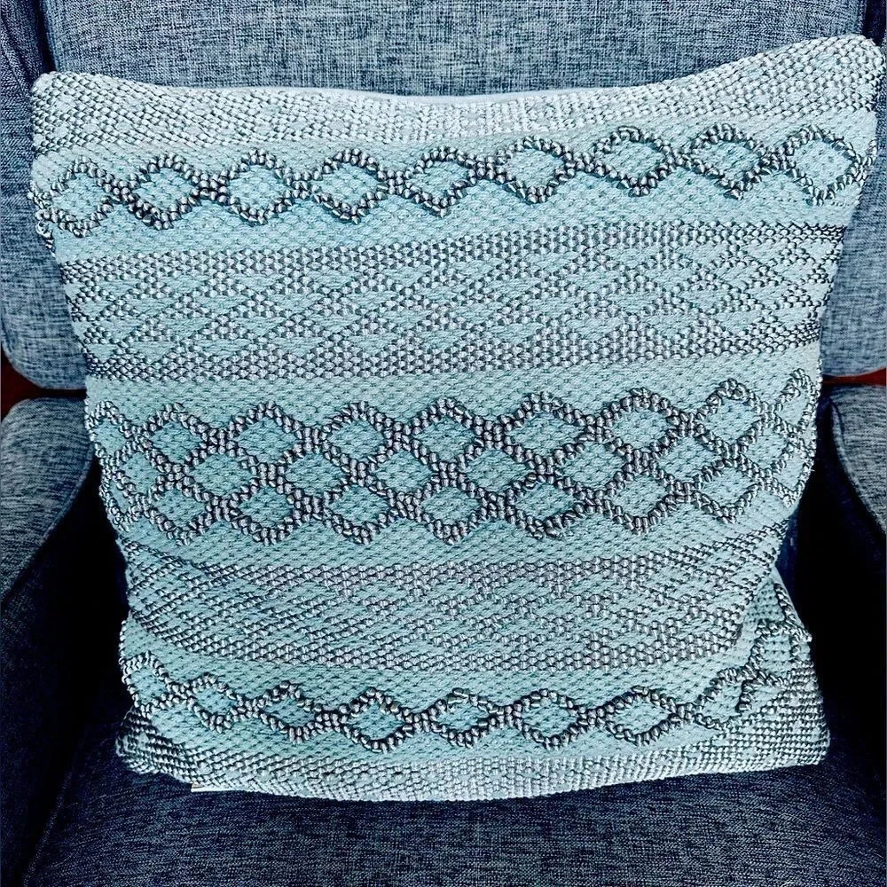 Devi Designs Boho Diamond Teal Blue Gray Fabric Throw Pillow